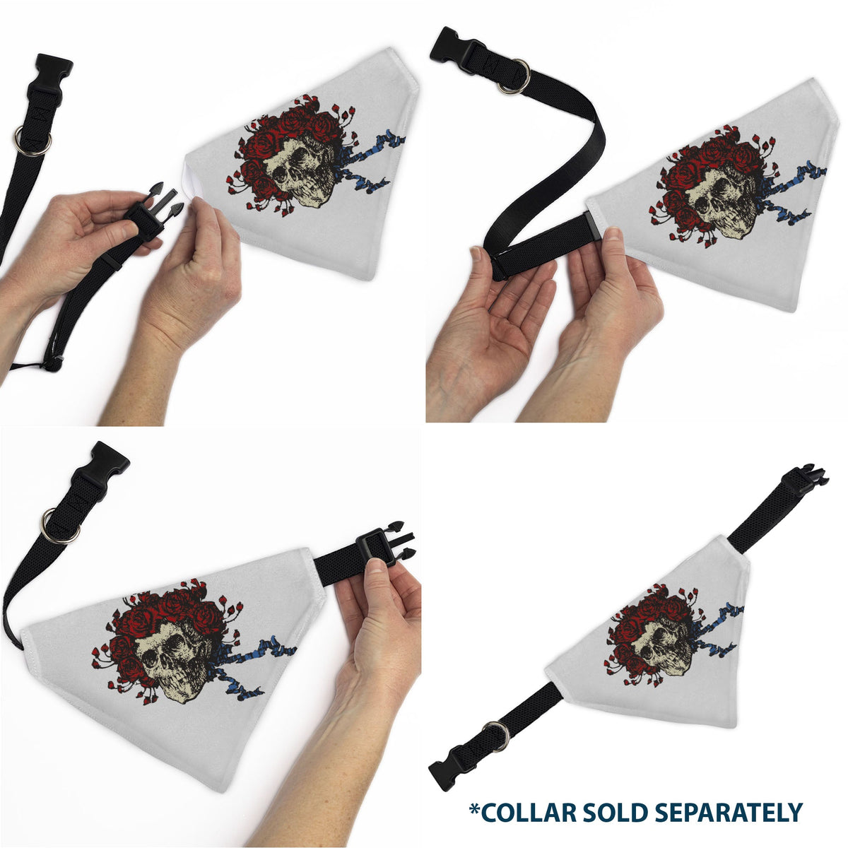 Pet Bandana - Grateful Dead Skull and Rose Face White | HT Animal Supply