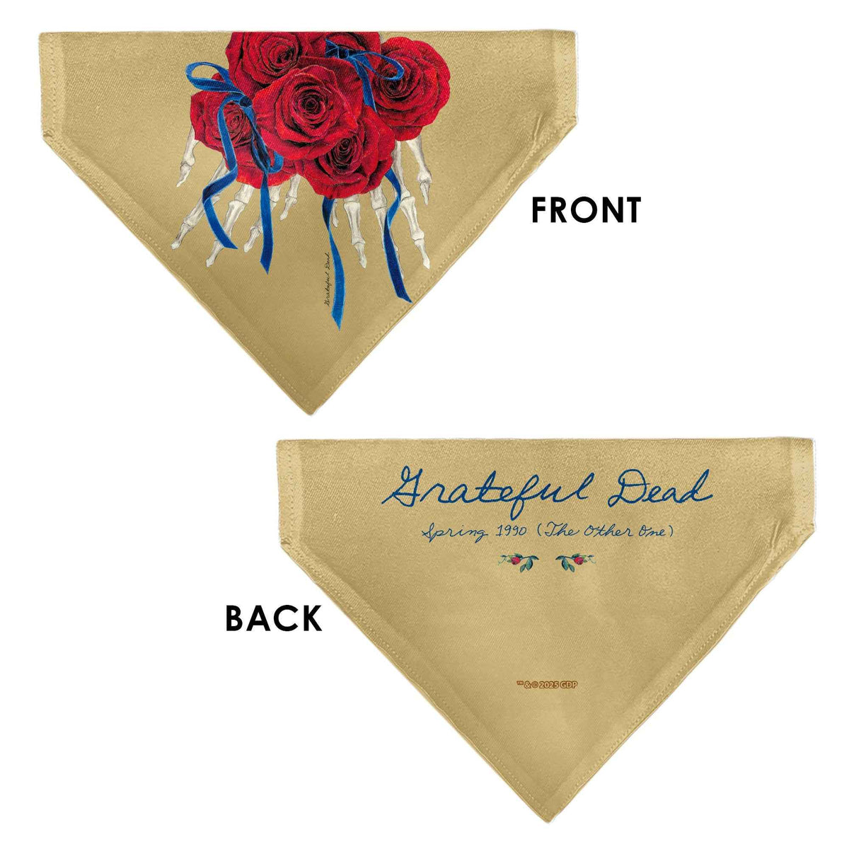Pet Bandana - GRATEFUL DEAD THE OTHER ONE Roses and Text Tan/Blue/Red