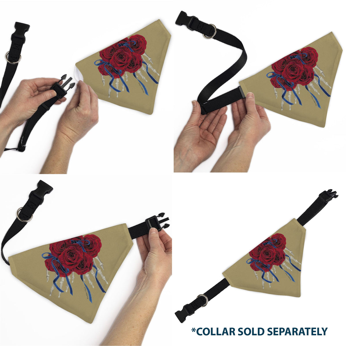 Pet Bandana - GRATEFUL DEAD THE OTHER ONE Roses and Text Tan/Blue/Red | HT Animal Supply