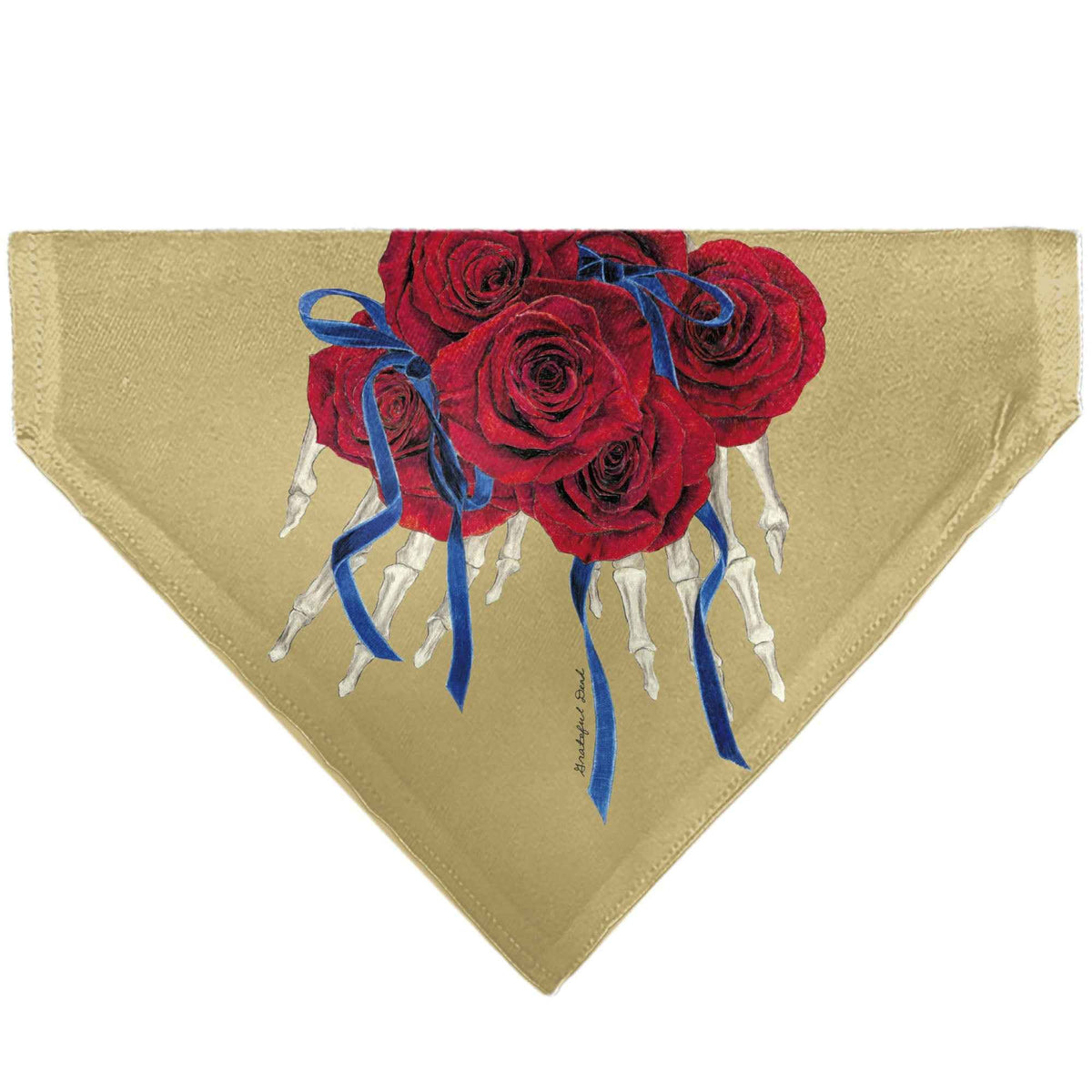 Pet Bandana - GRATEFUL DEAD THE OTHER ONE Roses and Text Tan/Blue/Red