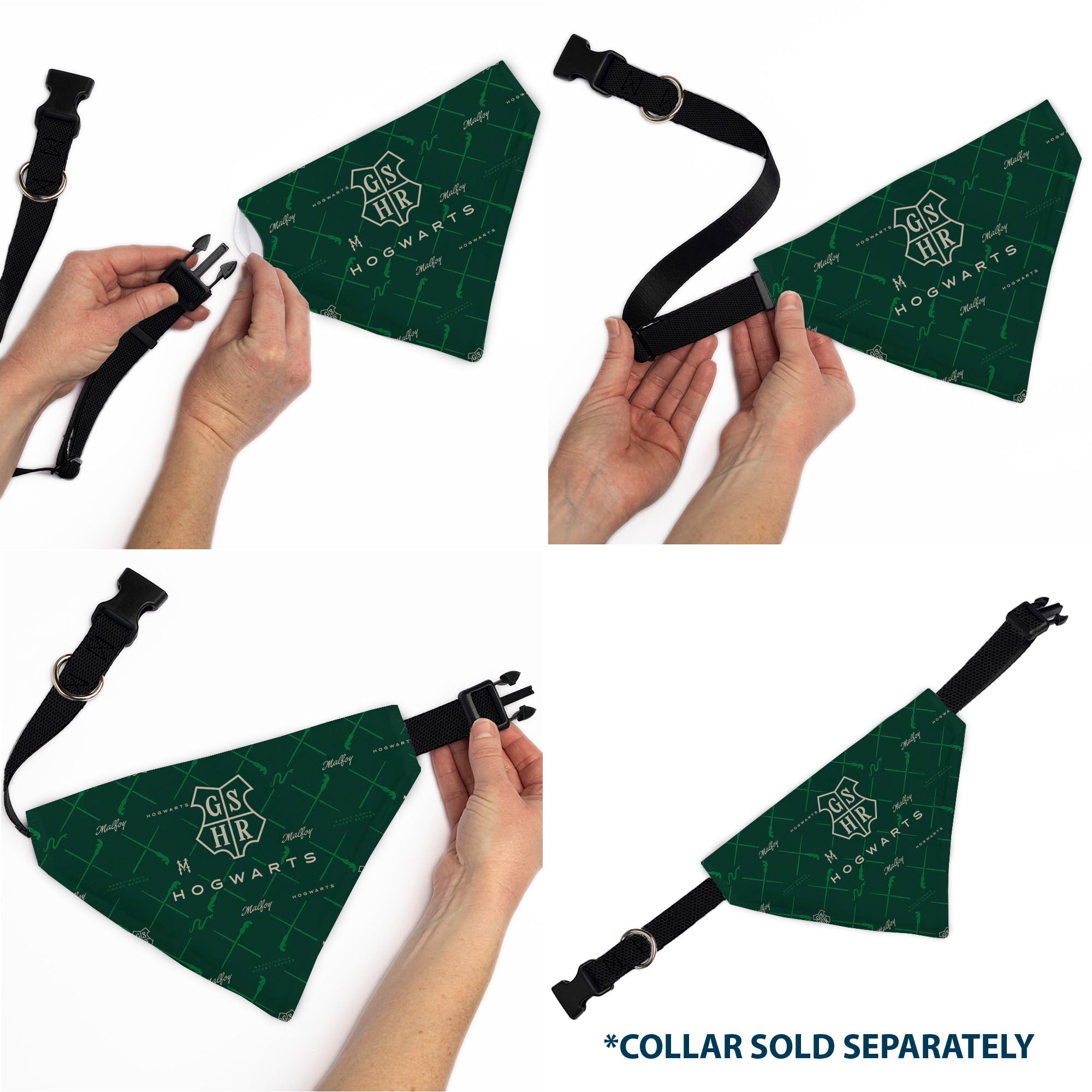 Buckle-Down Hogwarts Malfoy Monogram Icons Greens/White Over-the-Collar Dog Bandana