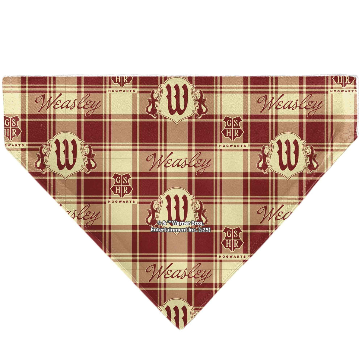 Pet Bandana - Harry Potter WEASLEY Family House Crest Plaid Beige/Burgundy