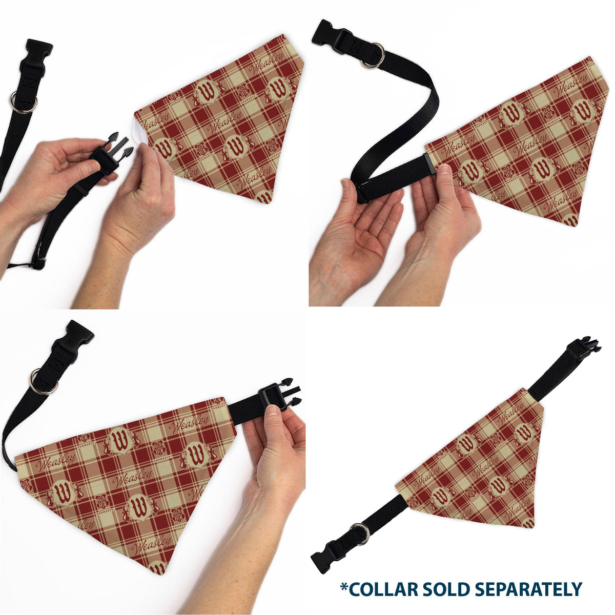 Pet Bandana - Harry Potter WEASLEY Family House Crest Plaid Beige/Burgundy | HT Animal Supply