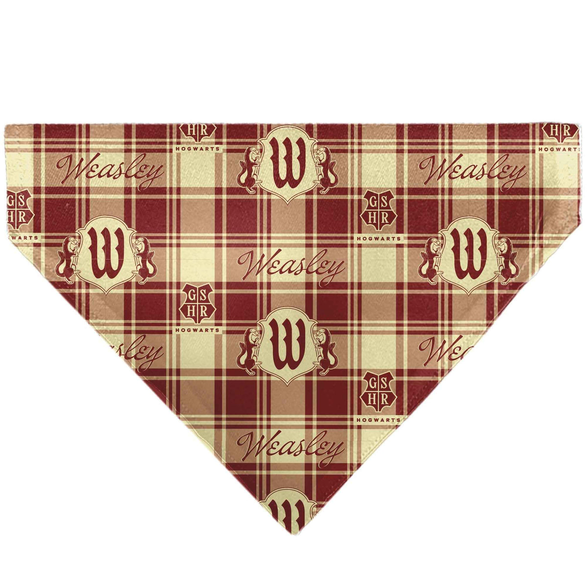 Pet Bandana - Harry Potter WEASLEY Family House Crest Plaid Beige/Burgundy
