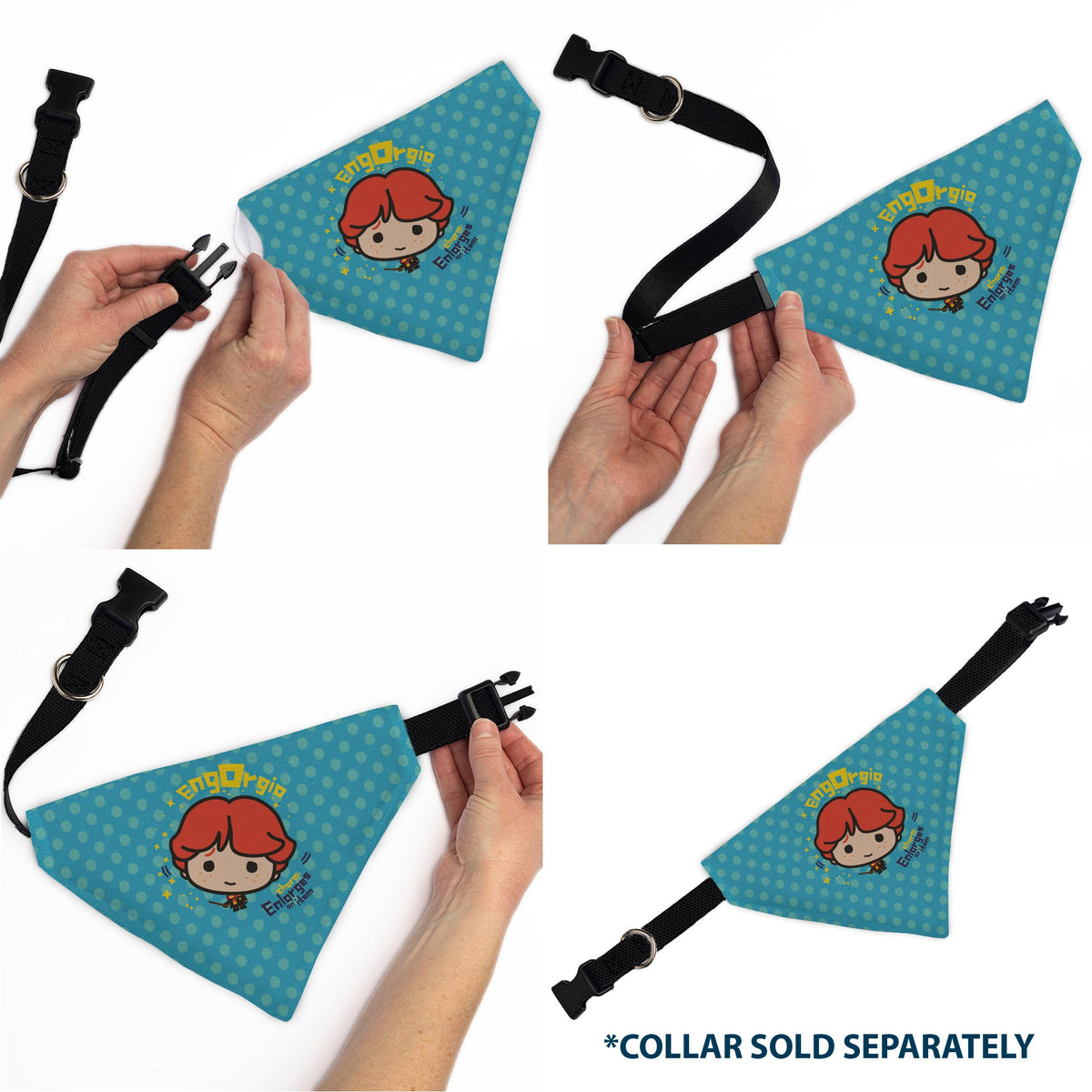 Pet Bandana - Chibi Harry Potter ENGORGIO CHARM Pose Polka Dot Blues | HT Animal Supply