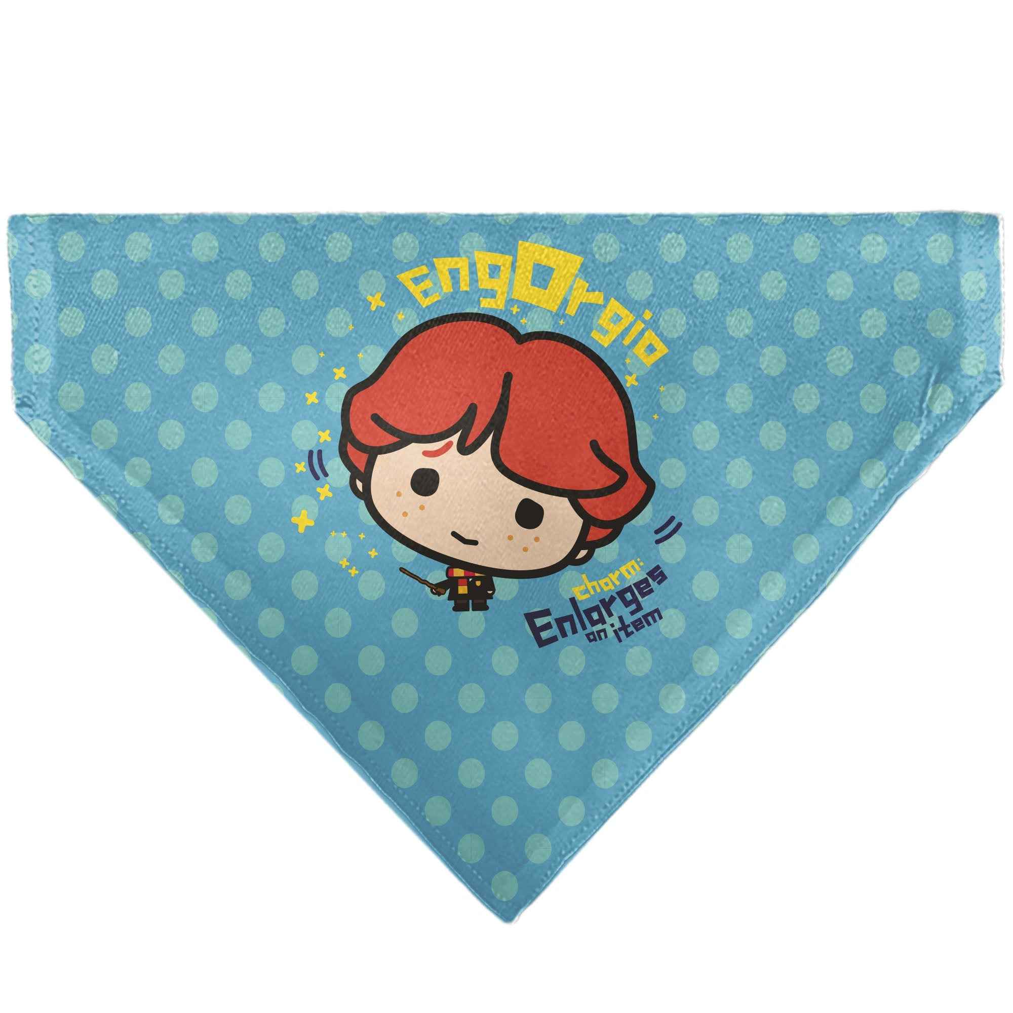 Pet Bandana - Chibi Harry Potter ENGORGIO CHARM Pose Polka Dot Blues