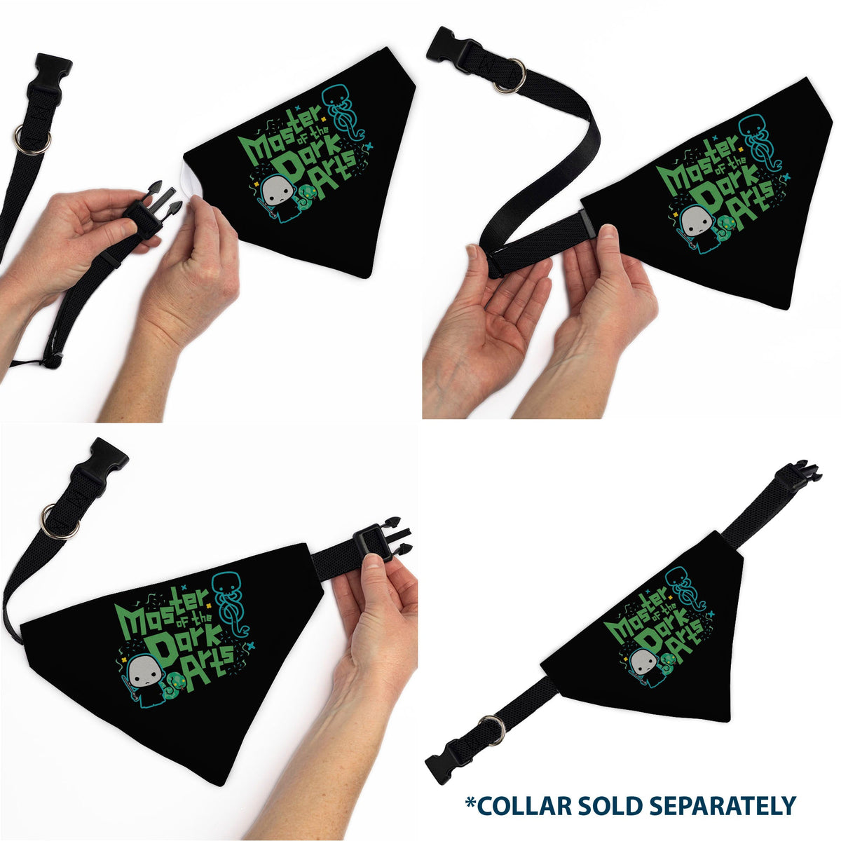 Pet Bandana - Chibi Voldemort MASTER OF THE DARK ARTS Pose Black/Greens/Blues | HT Animal Supply