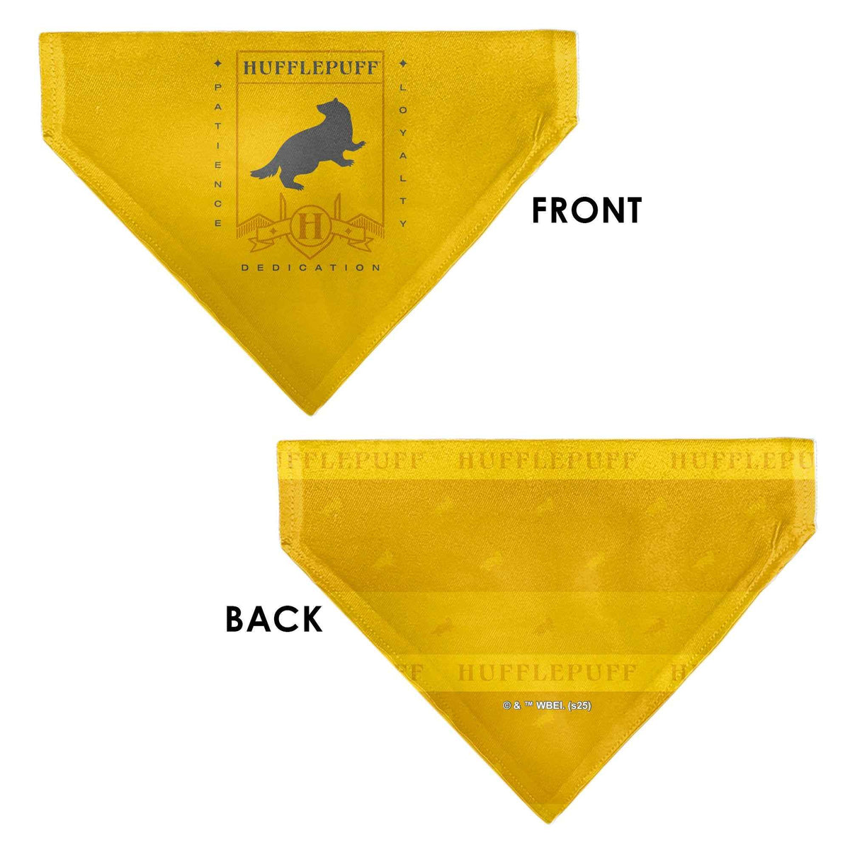 Pet Bandana - Harry Potter HUFFLEPUFF Traits Banner and Icons Yellows/Blue