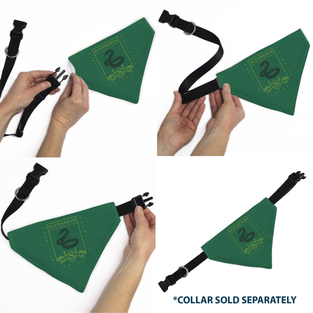 Pet Bandana - Harry Potter SLYTHERIN Traits Banner and Icons Greens/Yellow | HT Animal Supply
