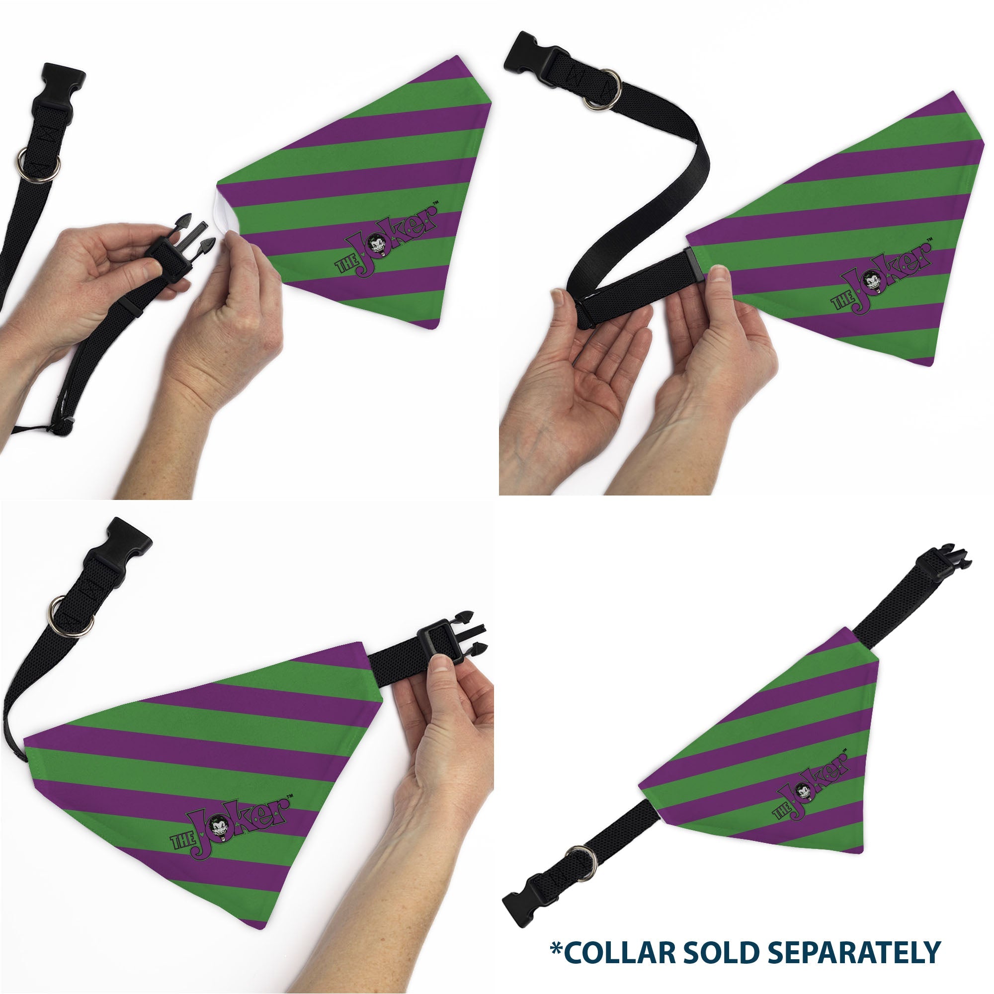 Buckle-Down The Joker Title Logo and Stripe Green/Purple Over-the-Collar Dog Bandana