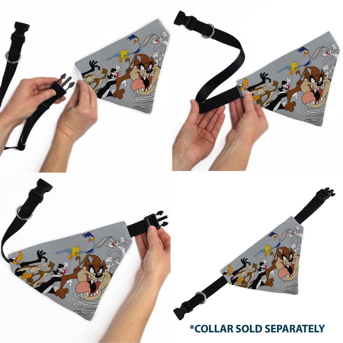 Pet Bandana - LOONEY TUNES Seven Character Running Pose Gray | HT Animal Supply