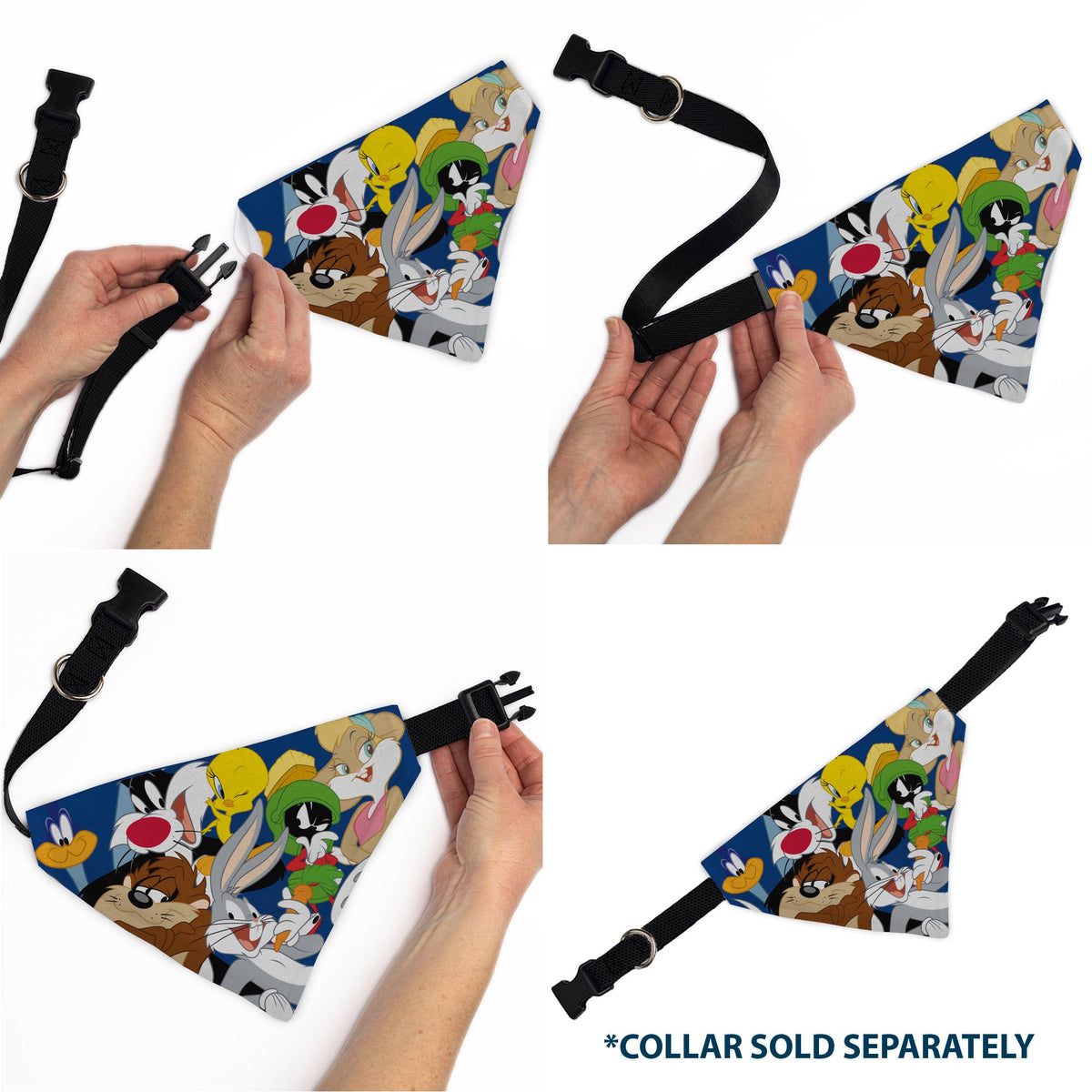 Pet Bandana - LOONEY TUNES Seven Character Stack Pose Blue | HT Animal Supply