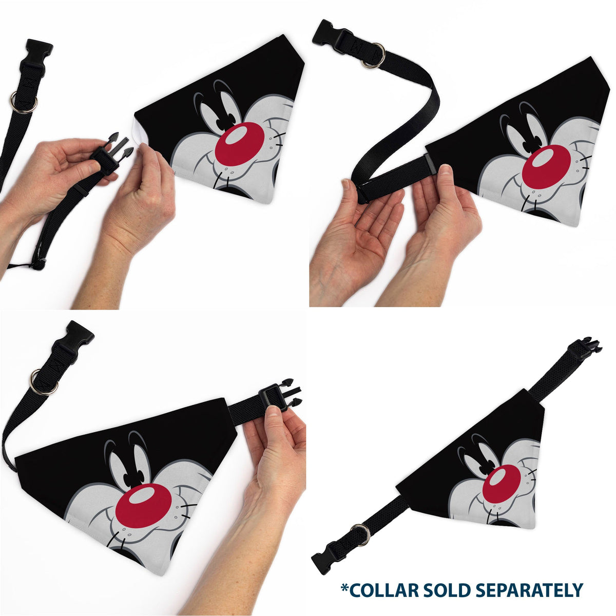 Pet Bandana - LOONEY TUNES Sylvester the Cat Face Close-Up Black | HT Animal Supply