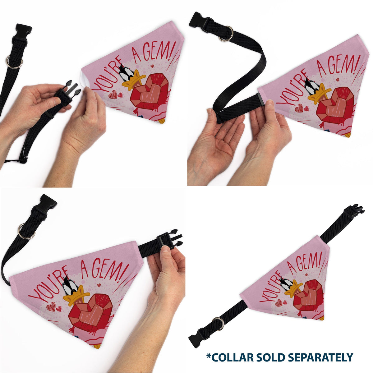 Pet Bandana - Daffy Duck YOURE A GEM Heart Pose and Title Logo Pink | HT Animal Supply