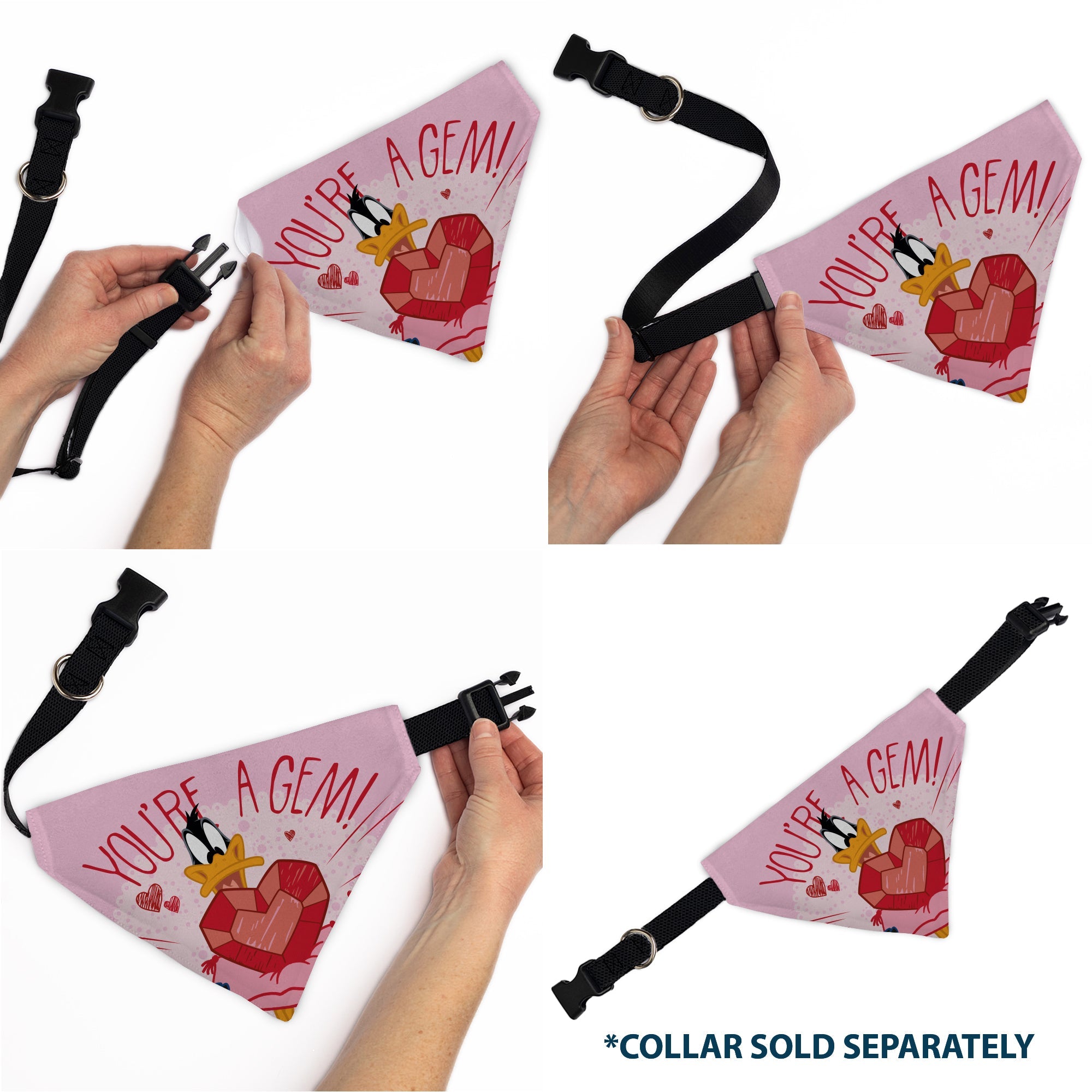 Pet Bandana - Daffy Duck YOU'RE A GEM Heart Pose and Title Logo Pink