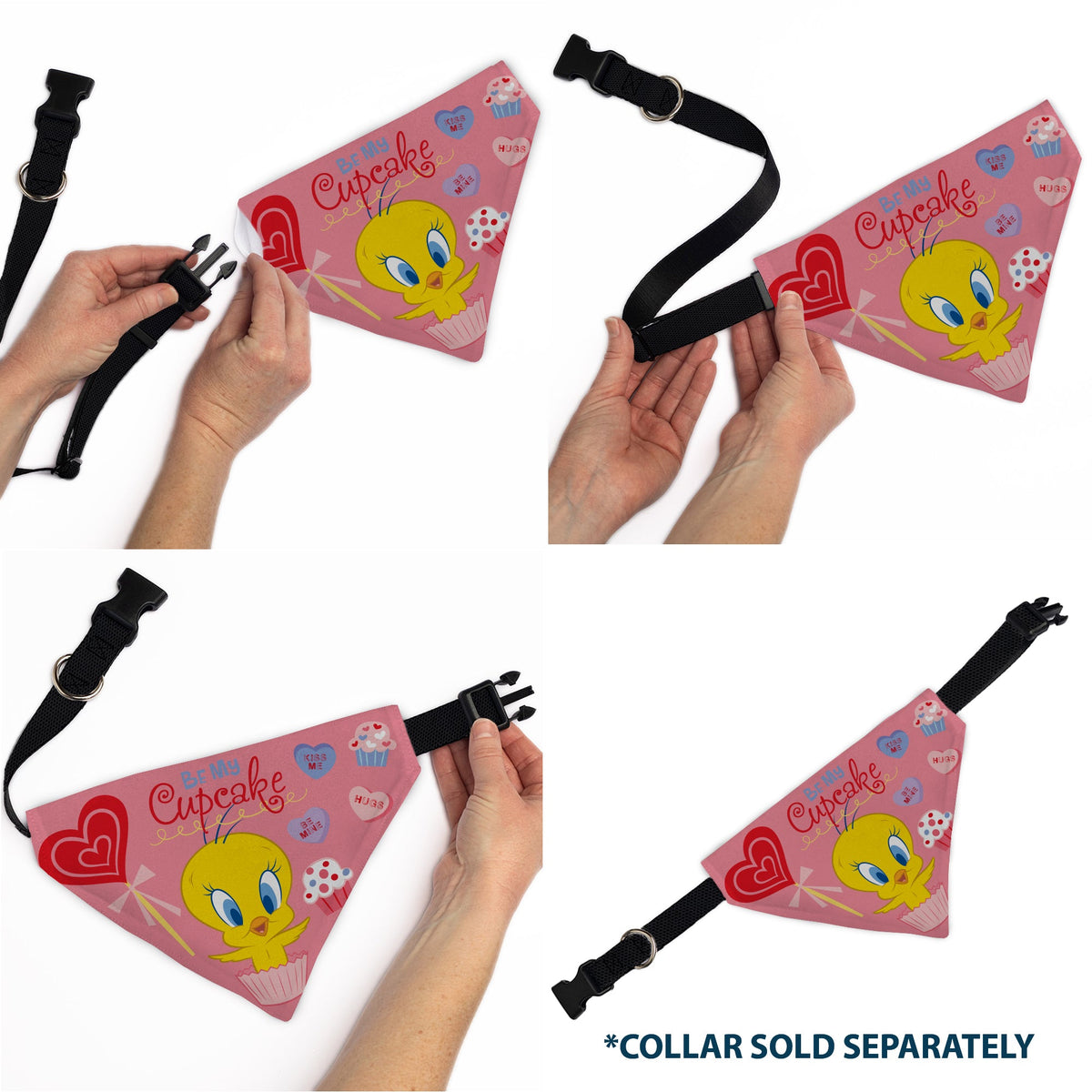 Pet Bandana - Tweety Bird BE MY CUPCAKE Sweets Pose and Title Logo Pink | HT Animal Supply