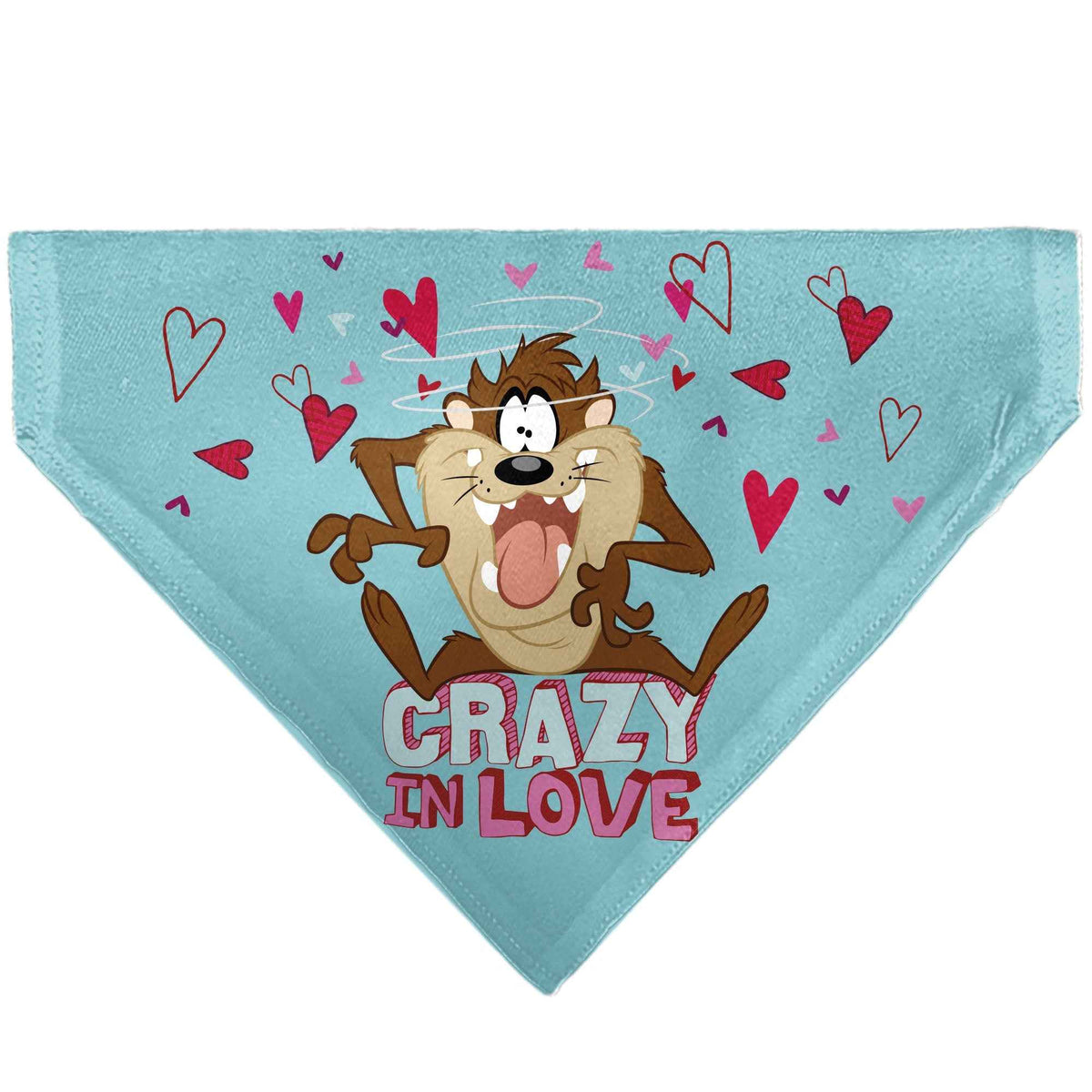 Pet Bandana - Taz Tasmanian Devil CRAZY IN LOVE Heart Pose and Title Logo Blue