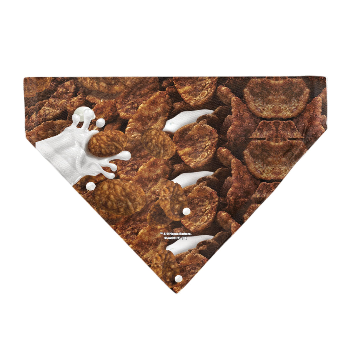 Pet Bandana - COCOA PEBBLES Fred Flintstone and Barney Rubble Cereal Box Print and Vivid Cereal Brown 