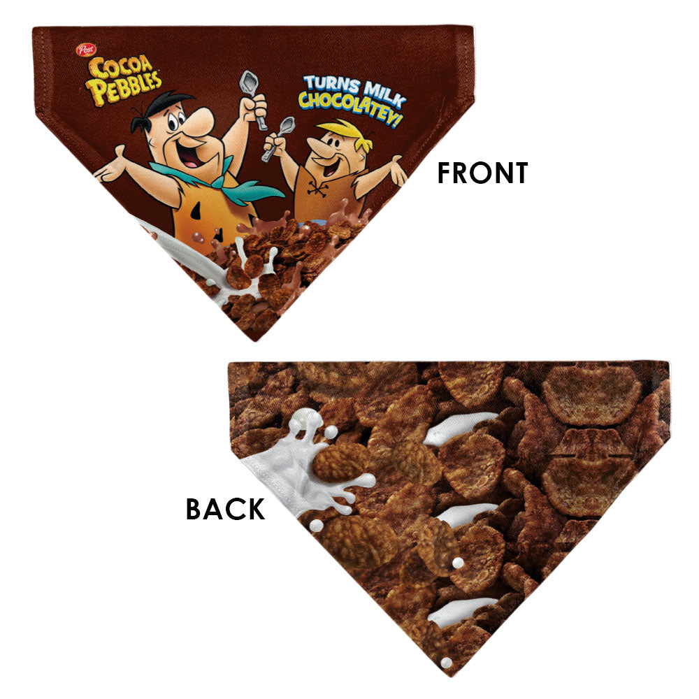 Pet Bandana - COCOA PEBBLES Fred Flintstone and Barney Rubble Cereal Box Print and Vivid Cereal Brown 