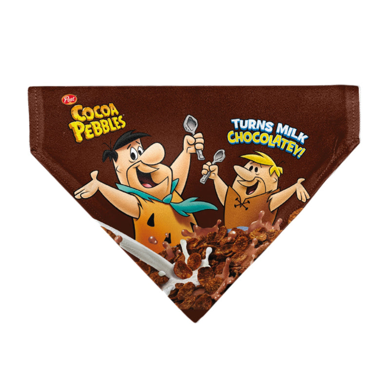 Pet Bandana - COCOA PEBBLES Fred Flintstone and Barney Rubble Cereal Box Print and Vivid Cereal Brown 