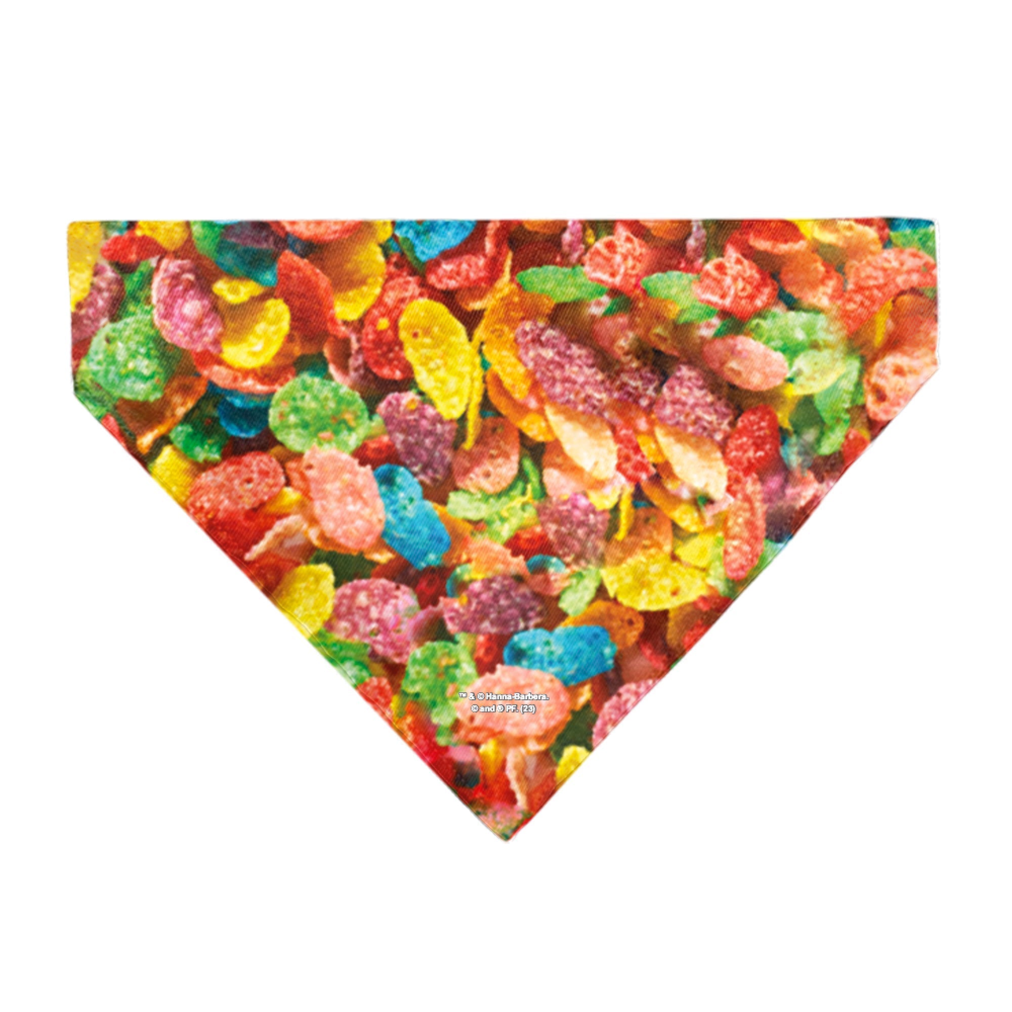 Pet Bandana - FRUITY PEBBLES Fred Flintstone and Barney Rubble Cereal Box Print and Vivid Cereal Multi Color 