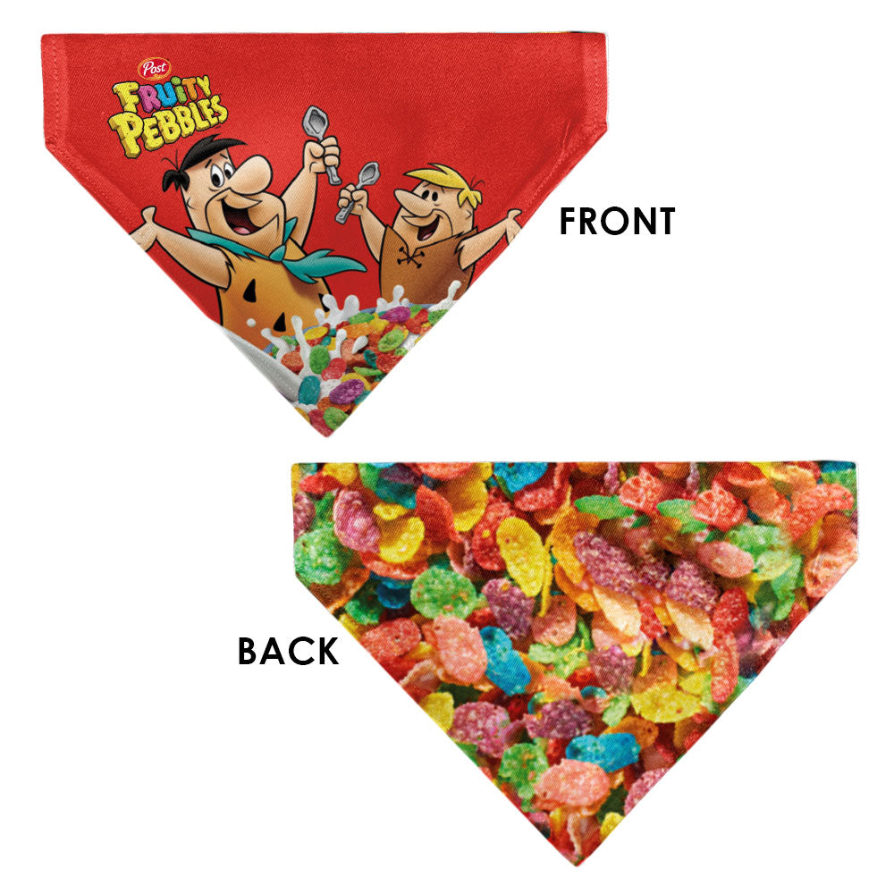Pet Bandana - FRUITY PEBBLES Fred Flintstone and Barney Rubble Cereal Box Print and Vivid Cereal Multi Color 
