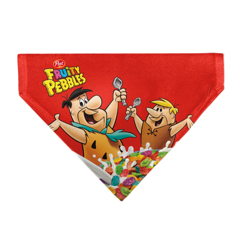 Pet Bandana - FRUITY PEBBLES Fred Flintstone and Barney Rubble Cereal Box Print and Vivid Cereal Multi Color 