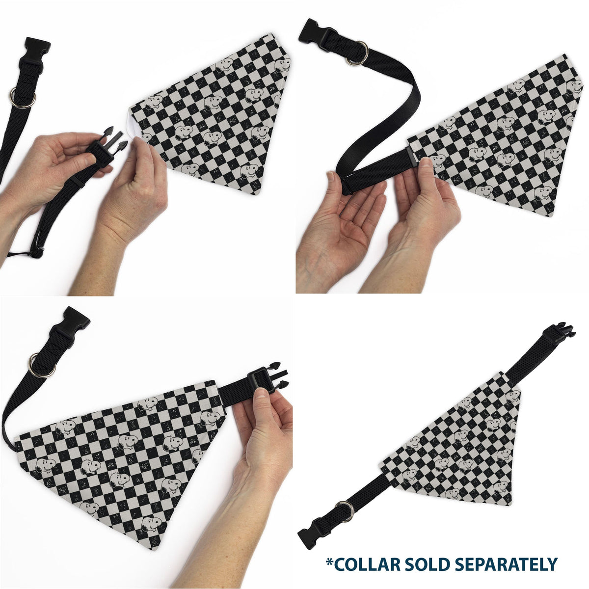 Snoopy Smiling Face Checker Pet Bandana – Peanuts Fan Gear Black/White | HT Animal Supply