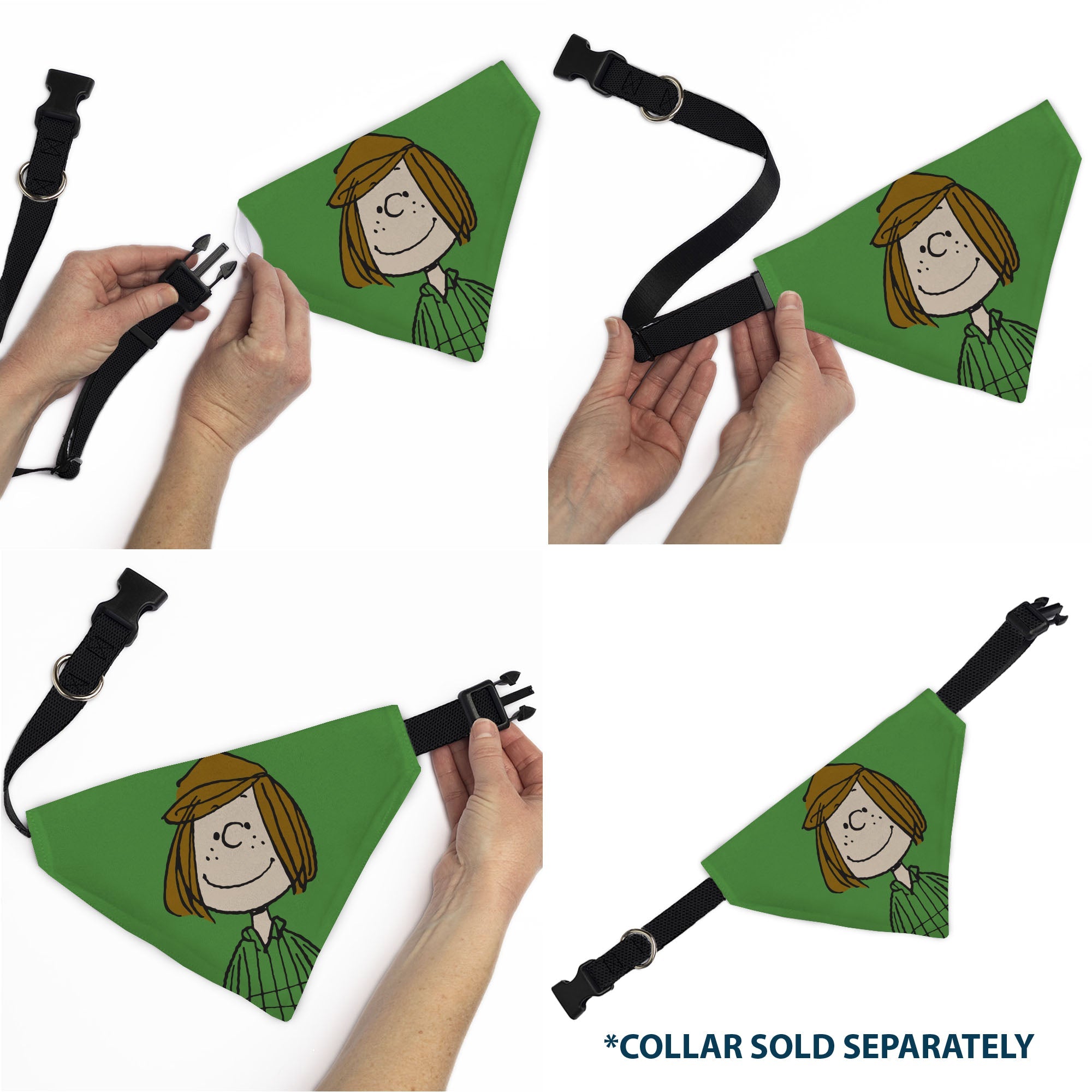 Buckle-Down Peanuts Peppermint Patty Smiling Face Pose Green Over-the-Collar Dog Bandana