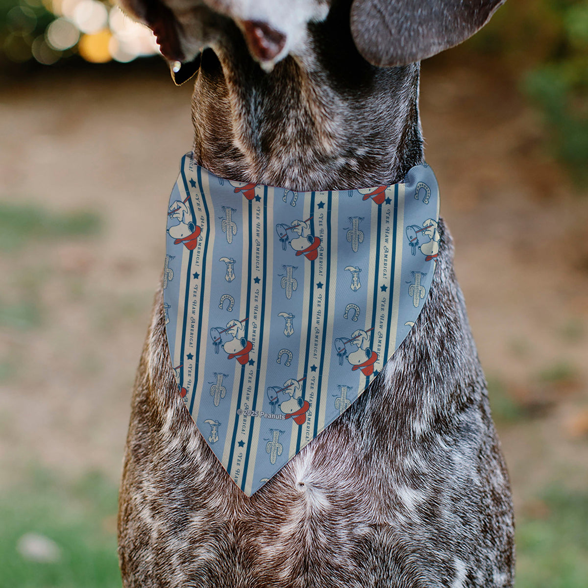 Snoopy YEE HAW America Pet Bandana – Peanuts Fan Gear Ivory/Blues/Red | HT Animal Supply