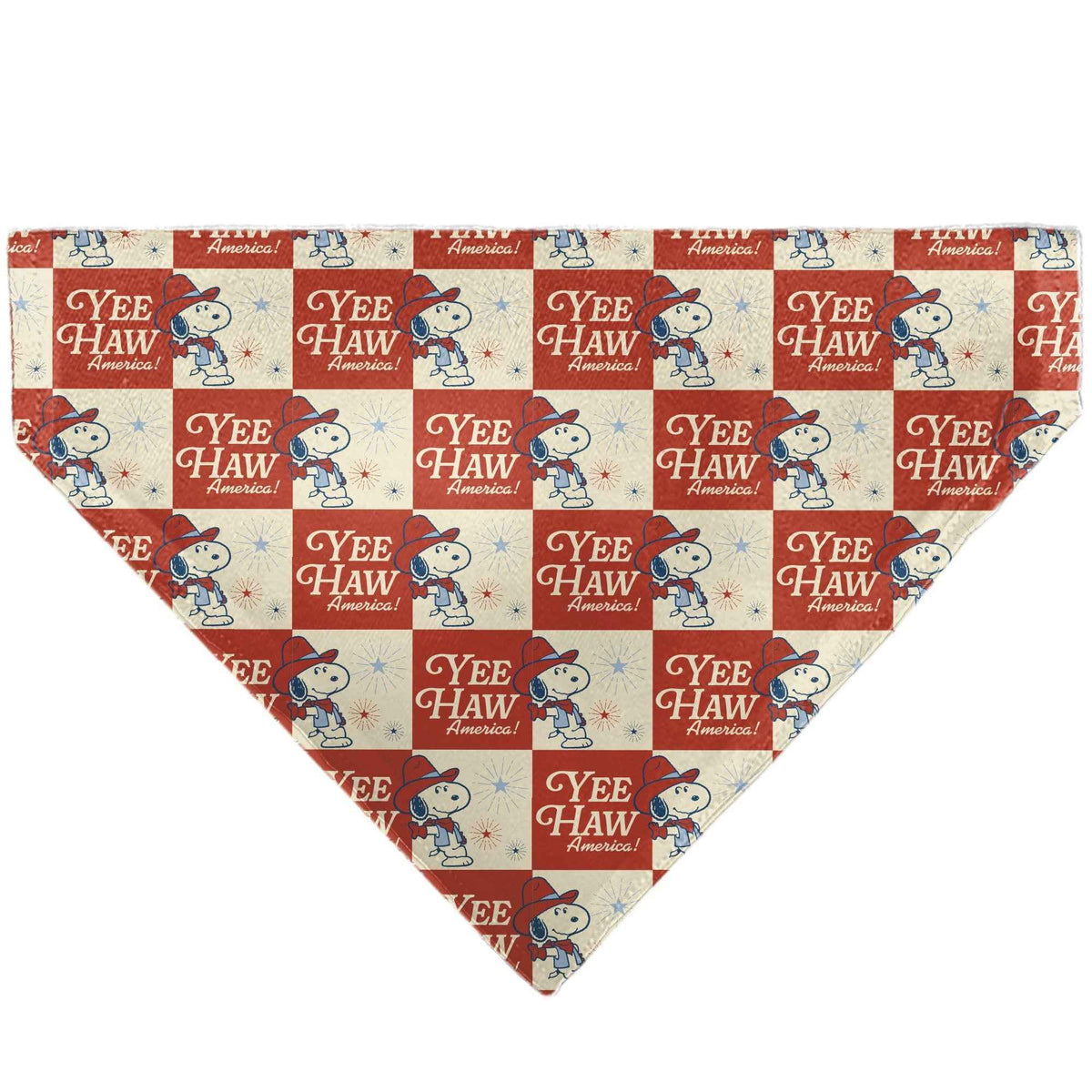 Snoopy YEE HAW America Checker Pet Bandana – Peanuts Fan Gear Ivory/Red/Blues