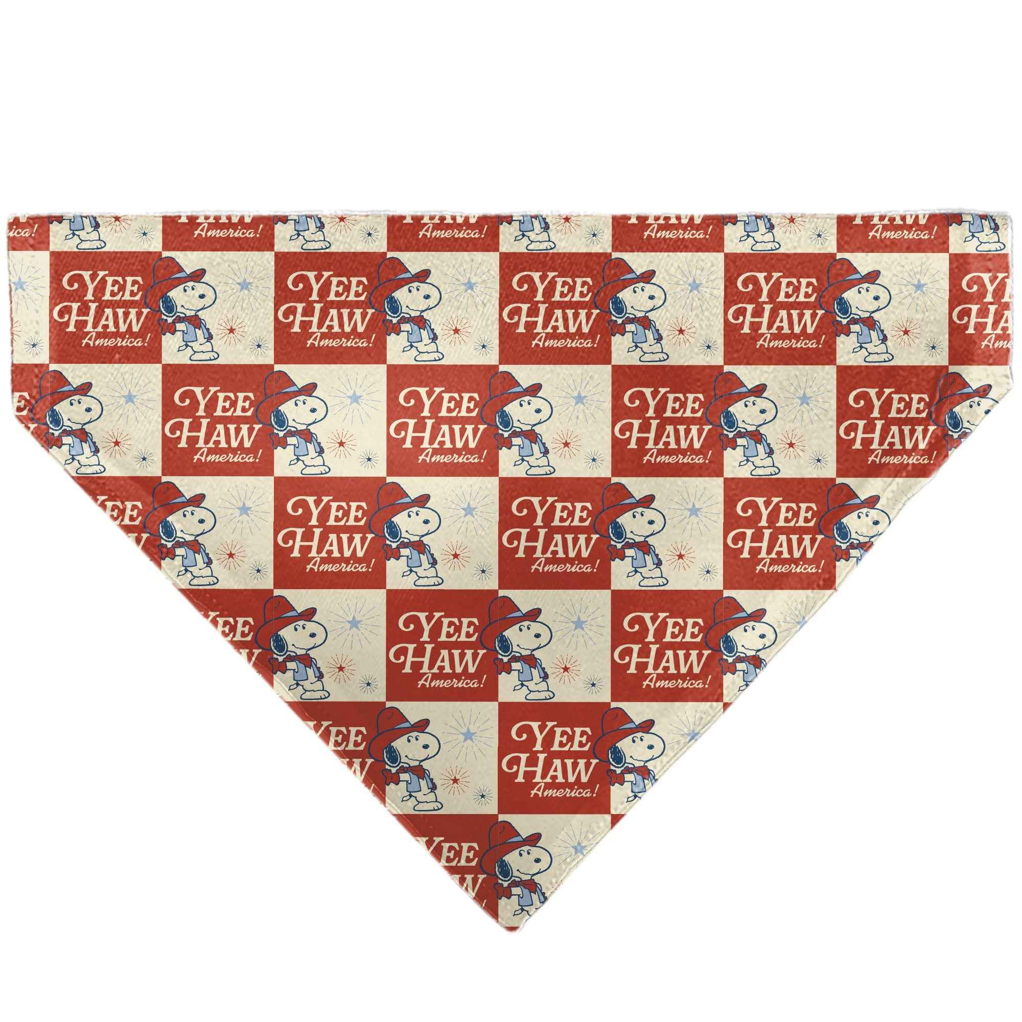 Snoopy YEE HAW America Checker Pet Bandana – Peanuts Fan Gear Ivory/Red/Blues