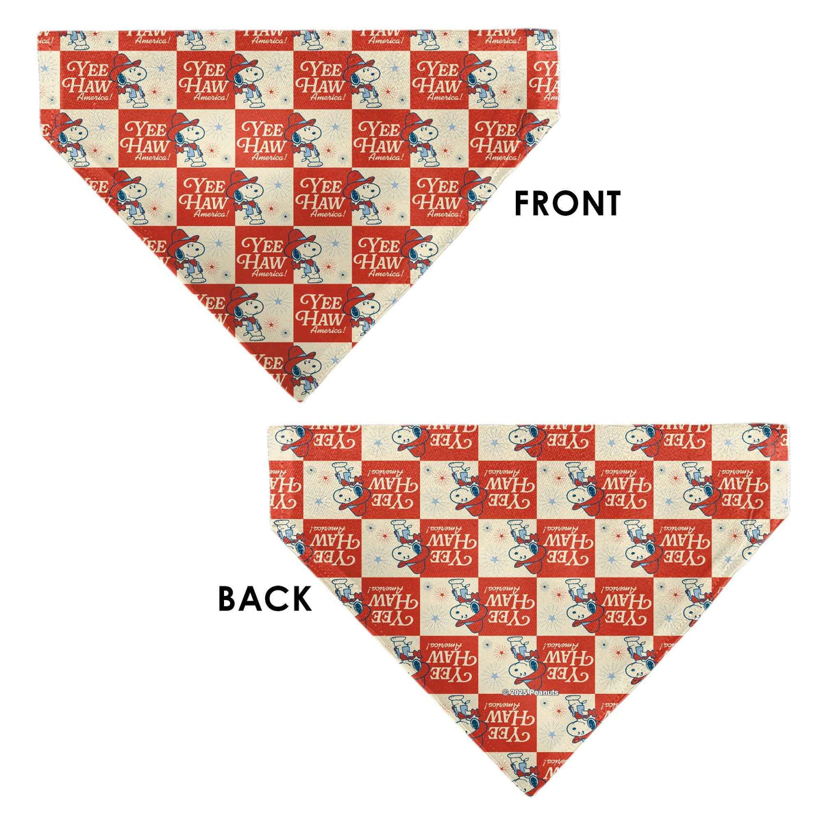 Snoopy YEE HAW America Checker Pet Bandana – Peanuts Fan Gear Ivory/Red/Blues