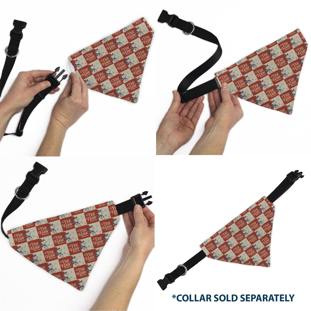 Snoopy YEE HAW America Checker Pet Bandana – Peanuts Fan Gear Ivory/Red/Blues | HT Animal Supply