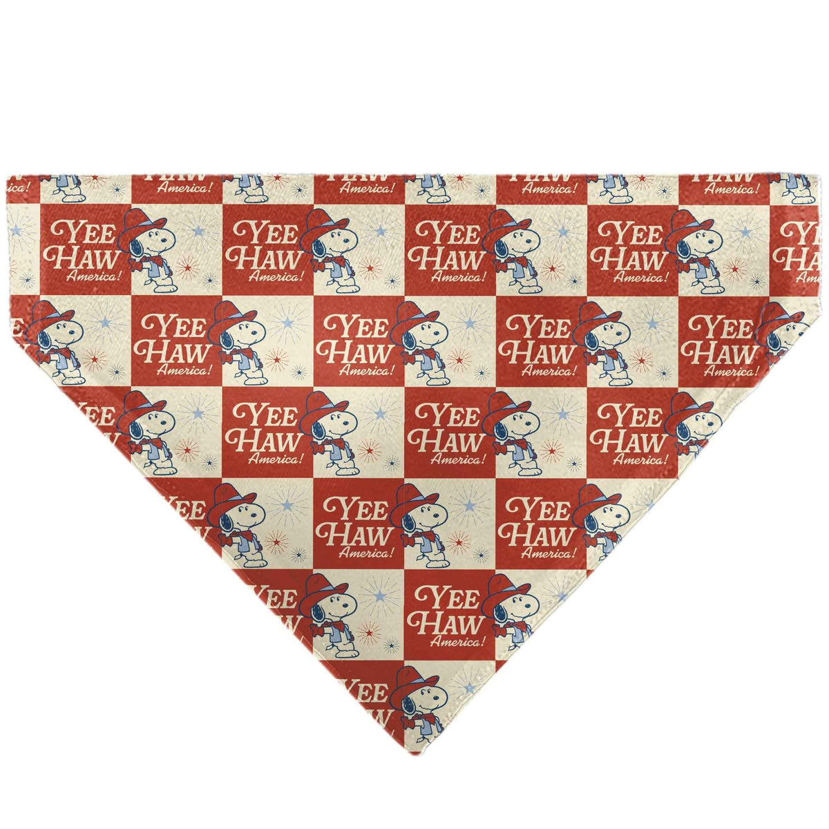 Snoopy YEE HAW America Checker Pet Bandana – Peanuts Fan Gear Ivory/Red/Blues