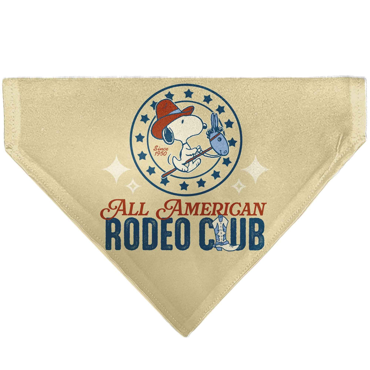 Snoopy All American Rodeo Club Pet Bandana – Peanuts Fan Gear Beige/Red/Blues