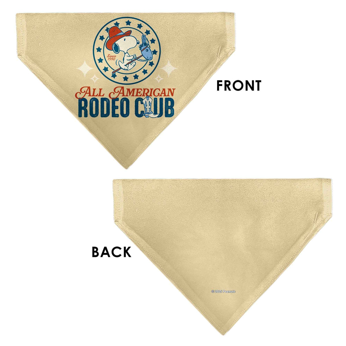 Snoopy All American Rodeo Club Pet Bandana – Peanuts Fan Gear Beige/Red/Blues