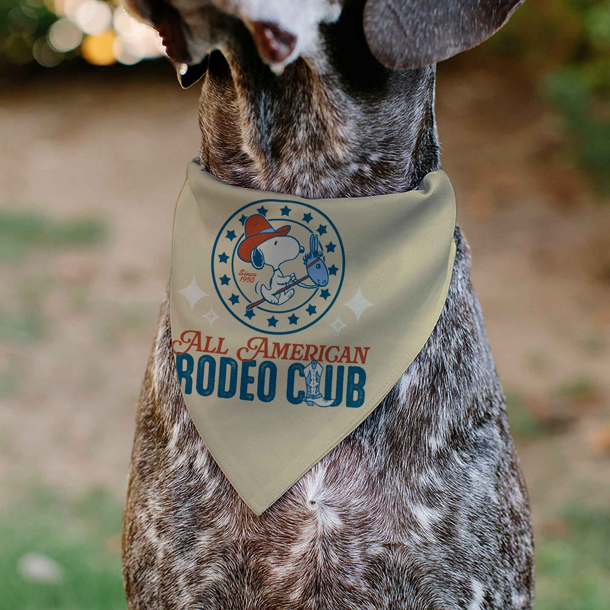 Snoopy All American Rodeo Club Pet Bandana – Peanuts Fan Gear Beige/Red/Blues