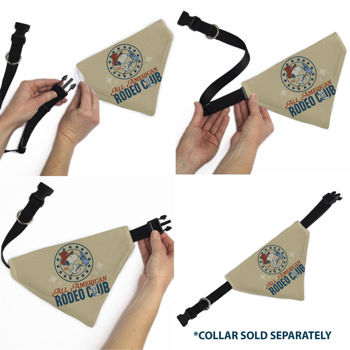 Snoopy All American Rodeo Club Pet Bandana – Peanuts Fan Gear Beige/Red/Blues | HT Animal Supply