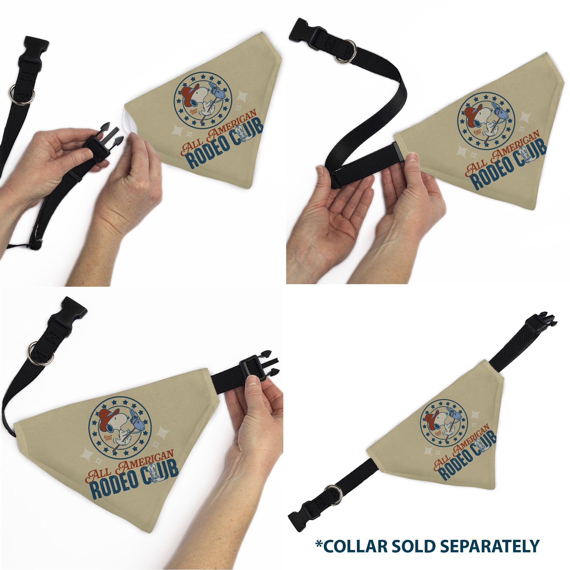 Snoopy All American Rodeo Club Pet Bandana – Peanuts Fan Gear Beige/Red/Blues