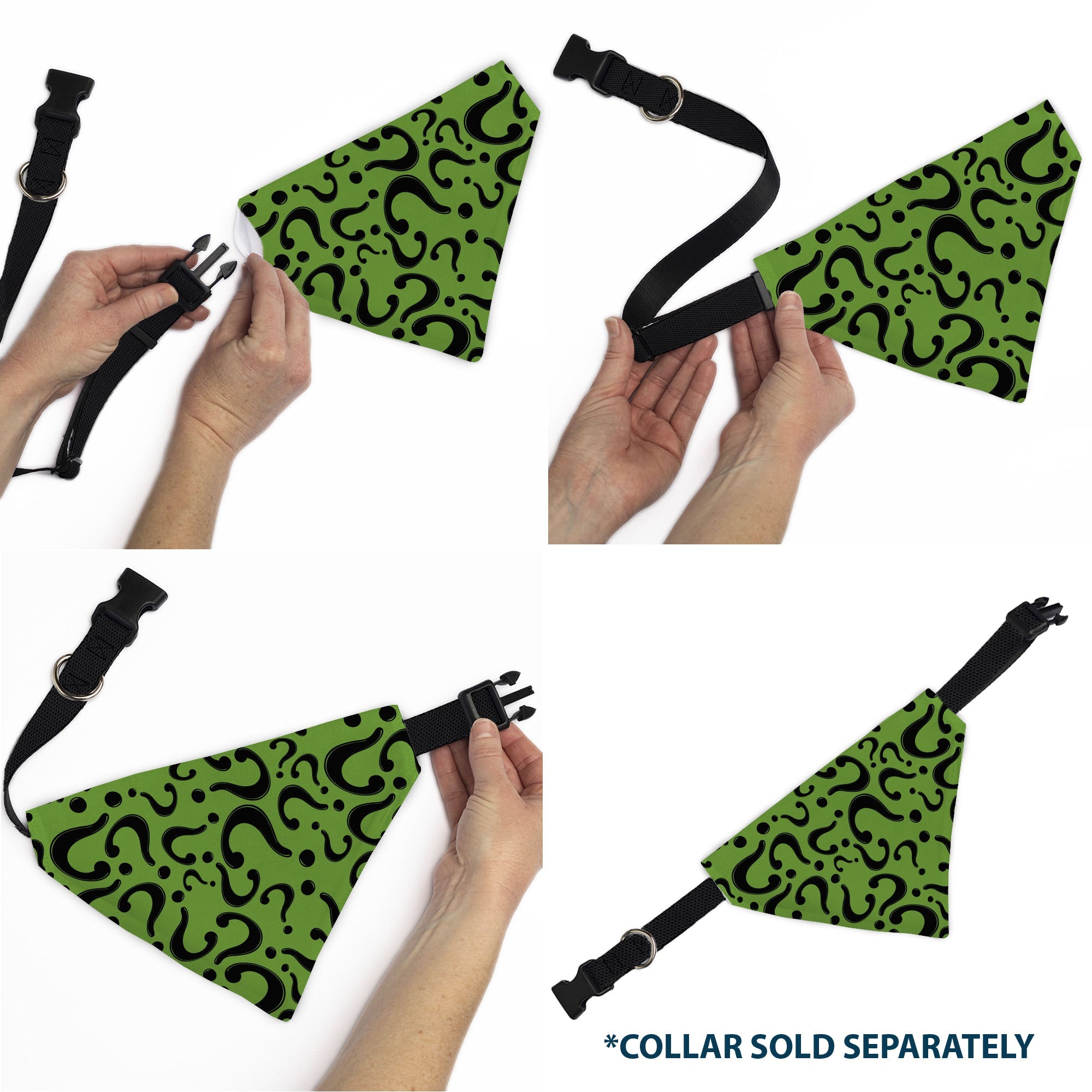 Buckle-Down The Riddler Question Mark Logo Scattered Green/Black Over-the-Collar Dog Bandana
