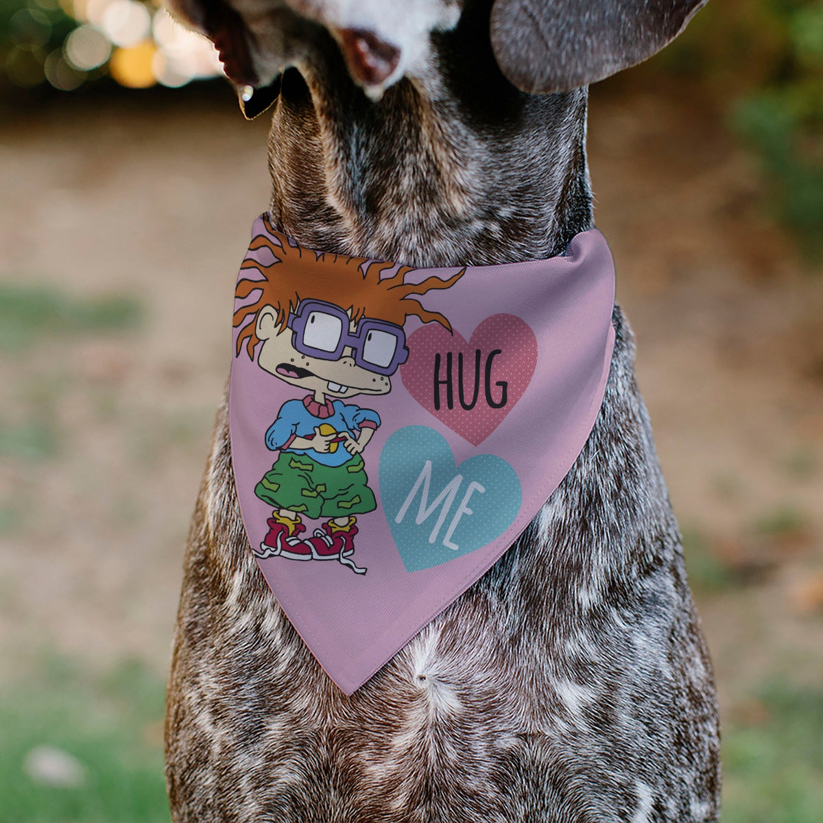 Pet Bandana - Rugrats Chuckie HUG ME Hearts Pose Pink 