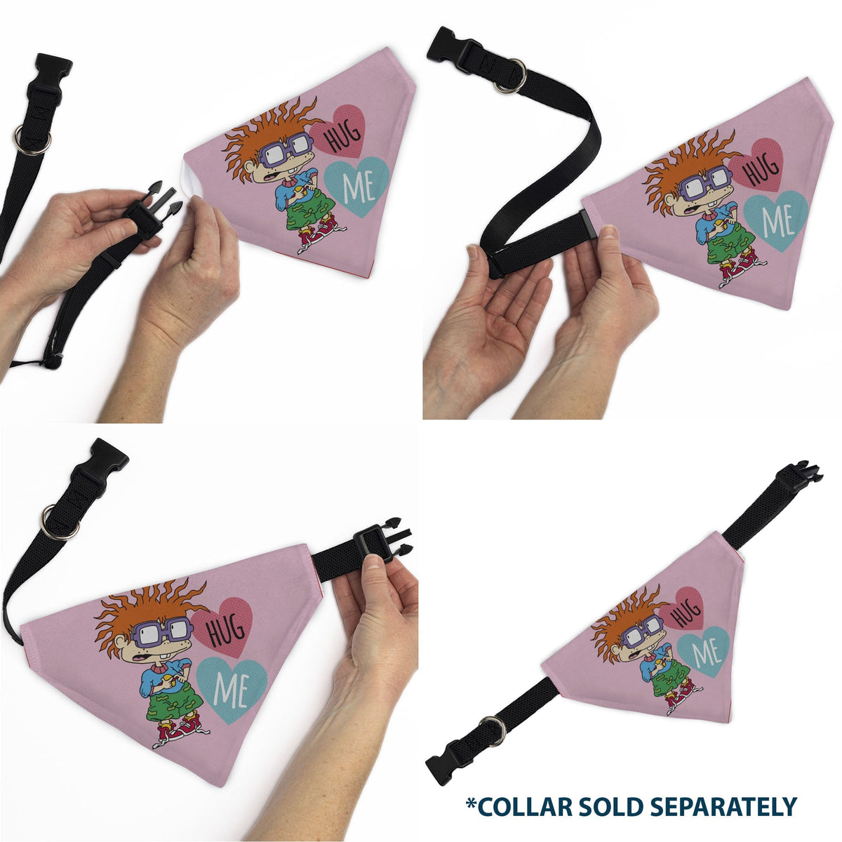 Pet Bandana - Rugrats Chuckie HUG ME Hearts Pose Pink 