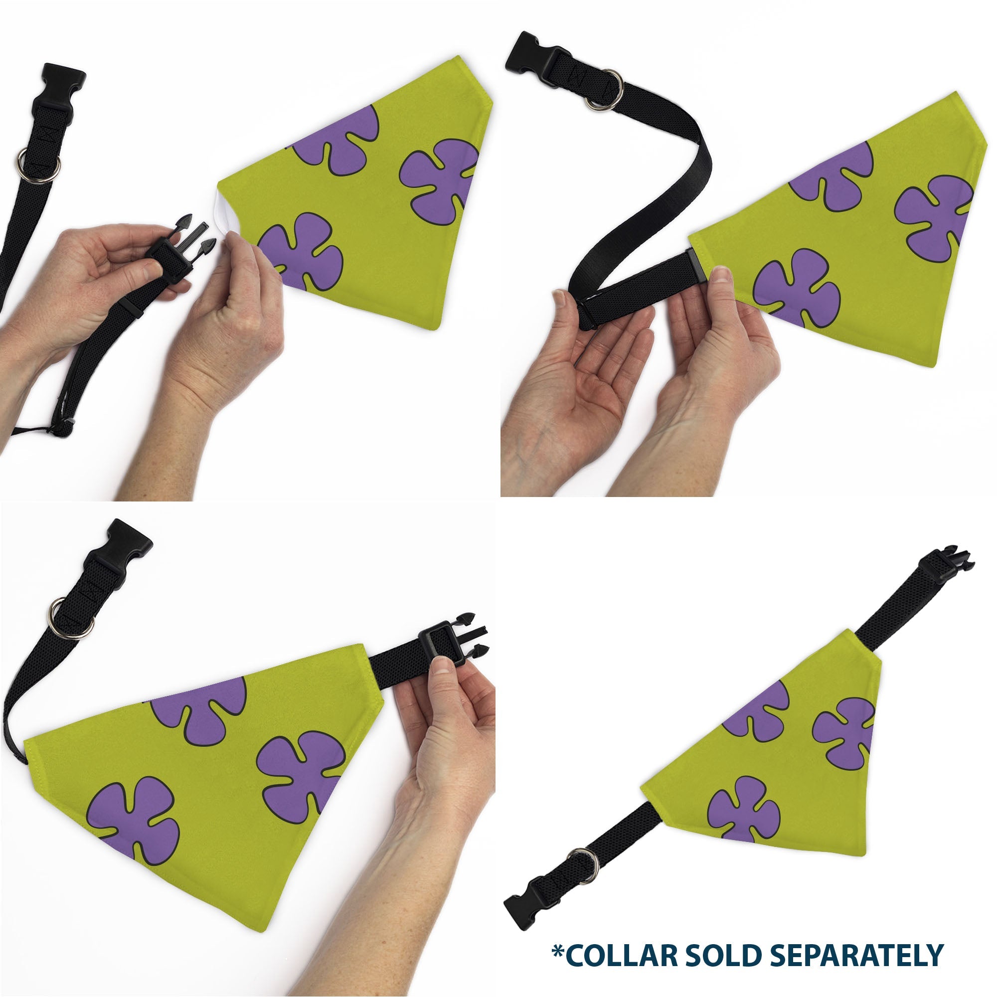 Buckle-Down Patrick Star Shorts Flower Icon Green/Lavender Over-the-Collar Dog Bandana