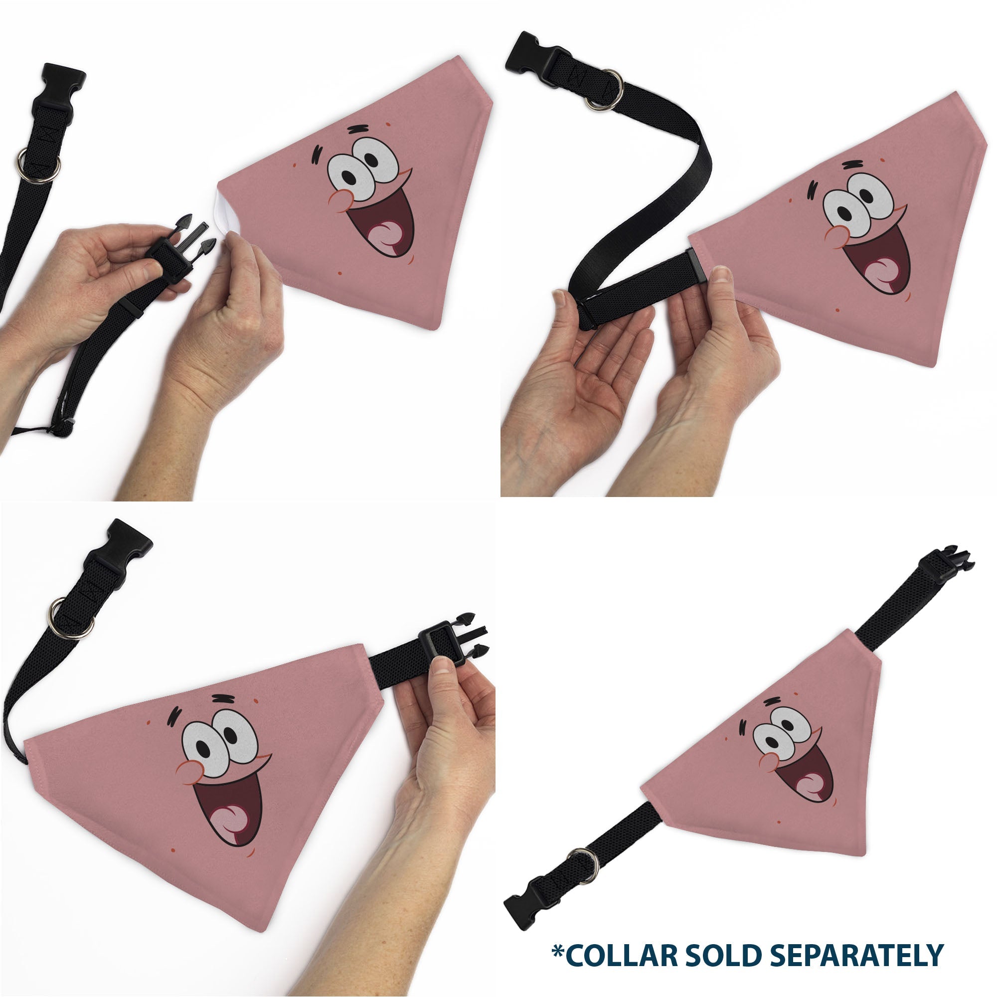 Buckle-Down Patrick Star Smiling Face Close-Up and Text Pinks/Reds Over-the-Collar Dog Bandana
