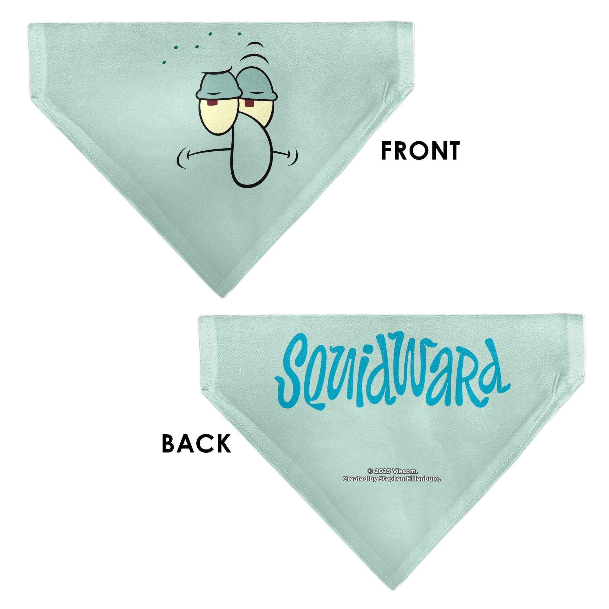 Pet Bandana - SQUIDWARD Frowning Face Close-Up and Text Blues