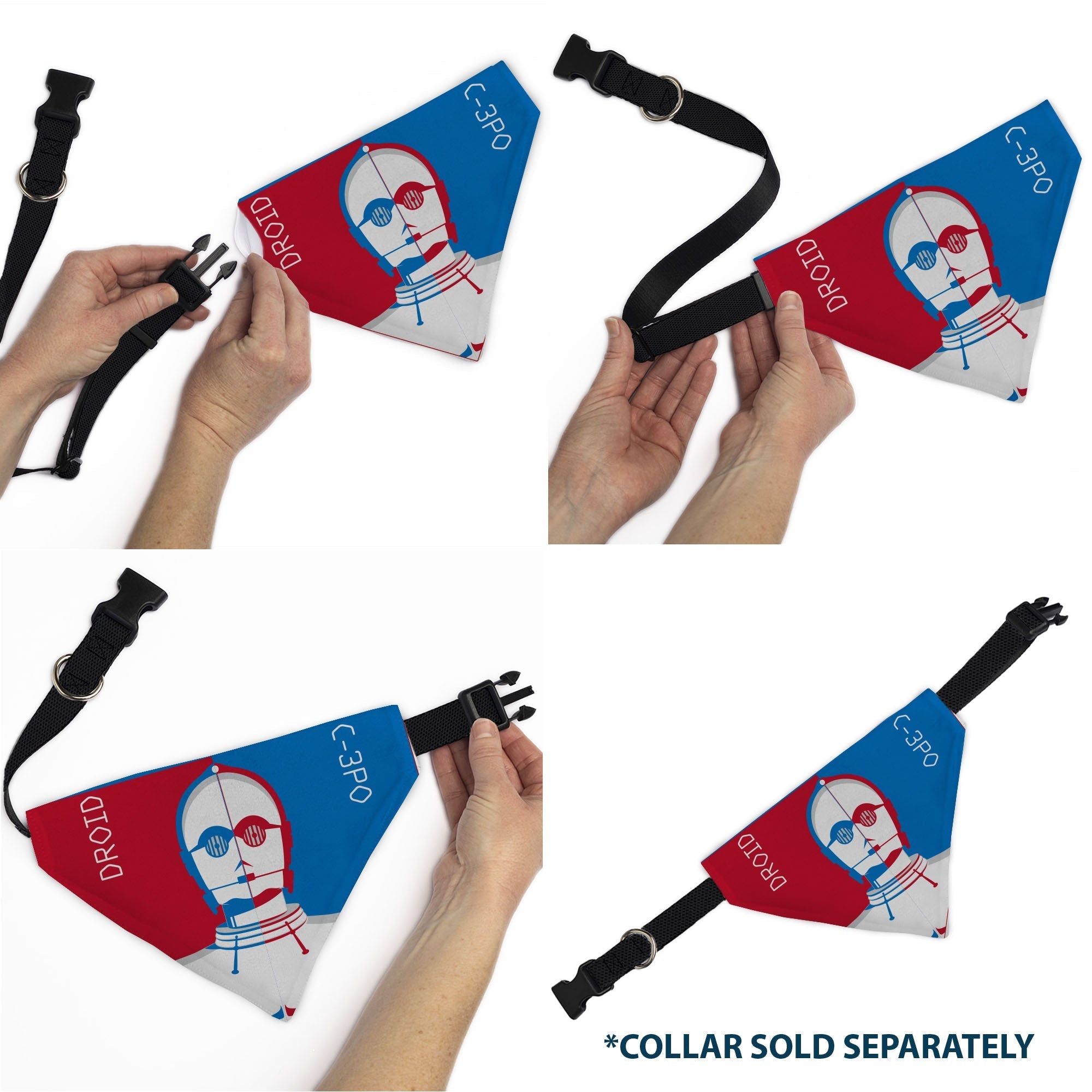 Pet Bandana - Star Wars DROID C-3PO Text and Pop Art Pose Red/Blue/White 