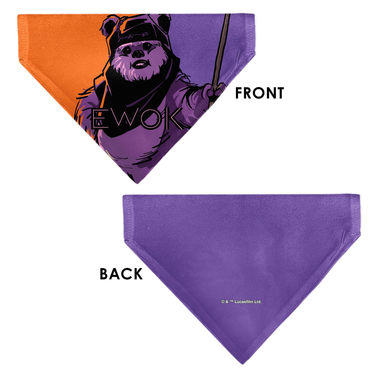 Pet Bandana - Star Wars EWOK Text and Wicket Pop Art Pose Orange/Purples/Black 
