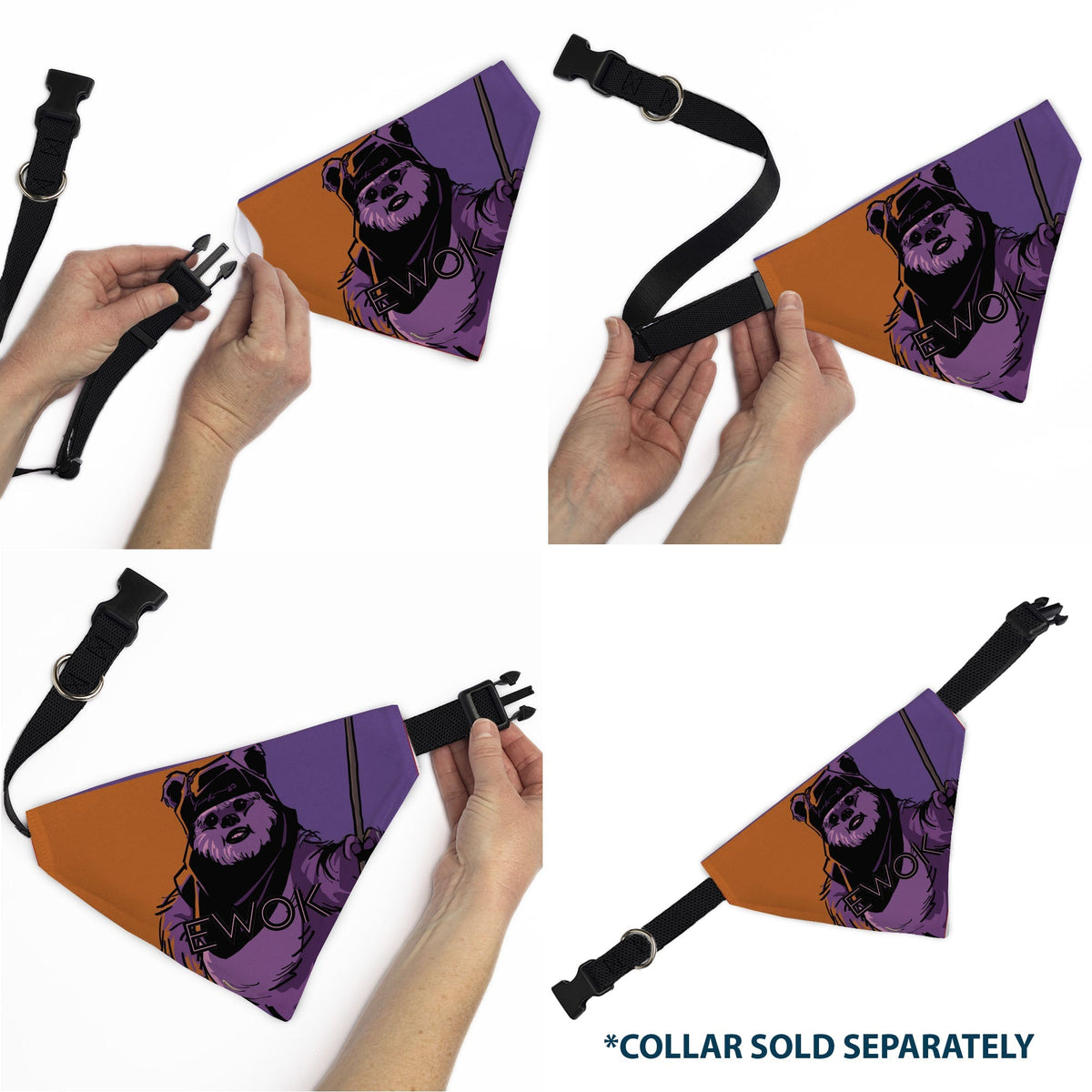 Pet Bandana - Star Wars EWOK Text and Wicket Pop Art Pose Orange/Purples/Black 