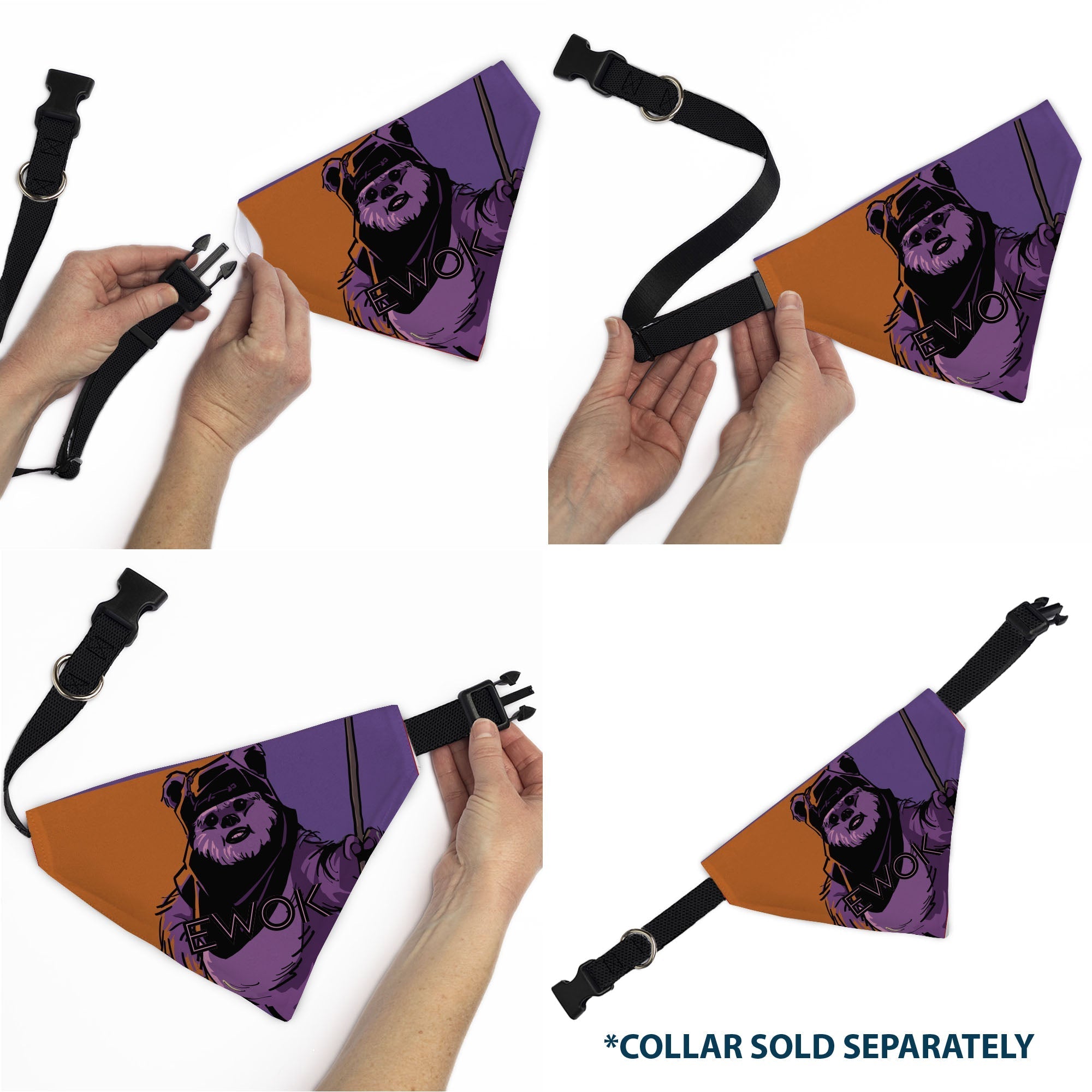 Pet Bandana - Star Wars EWOK Text and Wicket Pop Art Pose Orange/Purples/Black 